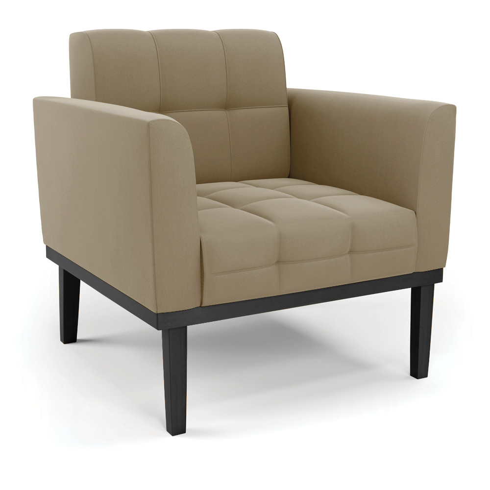 Conjunto 2 Poltronas e 1 Namoradeira Decorativa Karen Pés Fixo em Madeira Preto Suede Nude G19 - Gran Belo