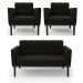 Conjunto 2 Poltronas e 1 Namoradeira Decorativa Karen Pés Fixo em Madeira Preto Suede Preto G19 - Gran Belo