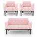 Conjunto 2 Poltronas e 1 Namoradeira Decorativa Karen Pés Fixo em Madeira Preto Suede Rosa Bebê G19 - Gran Belo
