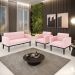 Conjunto 2 Poltronas e 1 Namoradeira Decorativa Karen Pés Fixo em Madeira Preto Suede Rosa Bebê G19 - Gran Belo