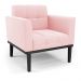 Conjunto 2 Poltronas e 1 Namoradeira Decorativa Karen Pés Fixo em Madeira Preto Suede Rosa Bebê G19 - Gran Belo