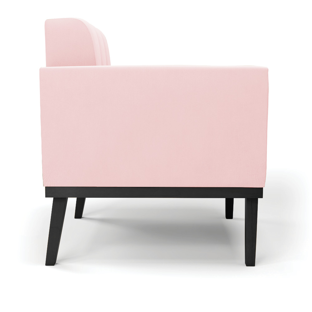 Conjunto 2 Poltronas e 1 Namoradeira Decorativa Karen Pés Fixo em Madeira Preto Suede Rosa Bebê G19 - Gran Belo