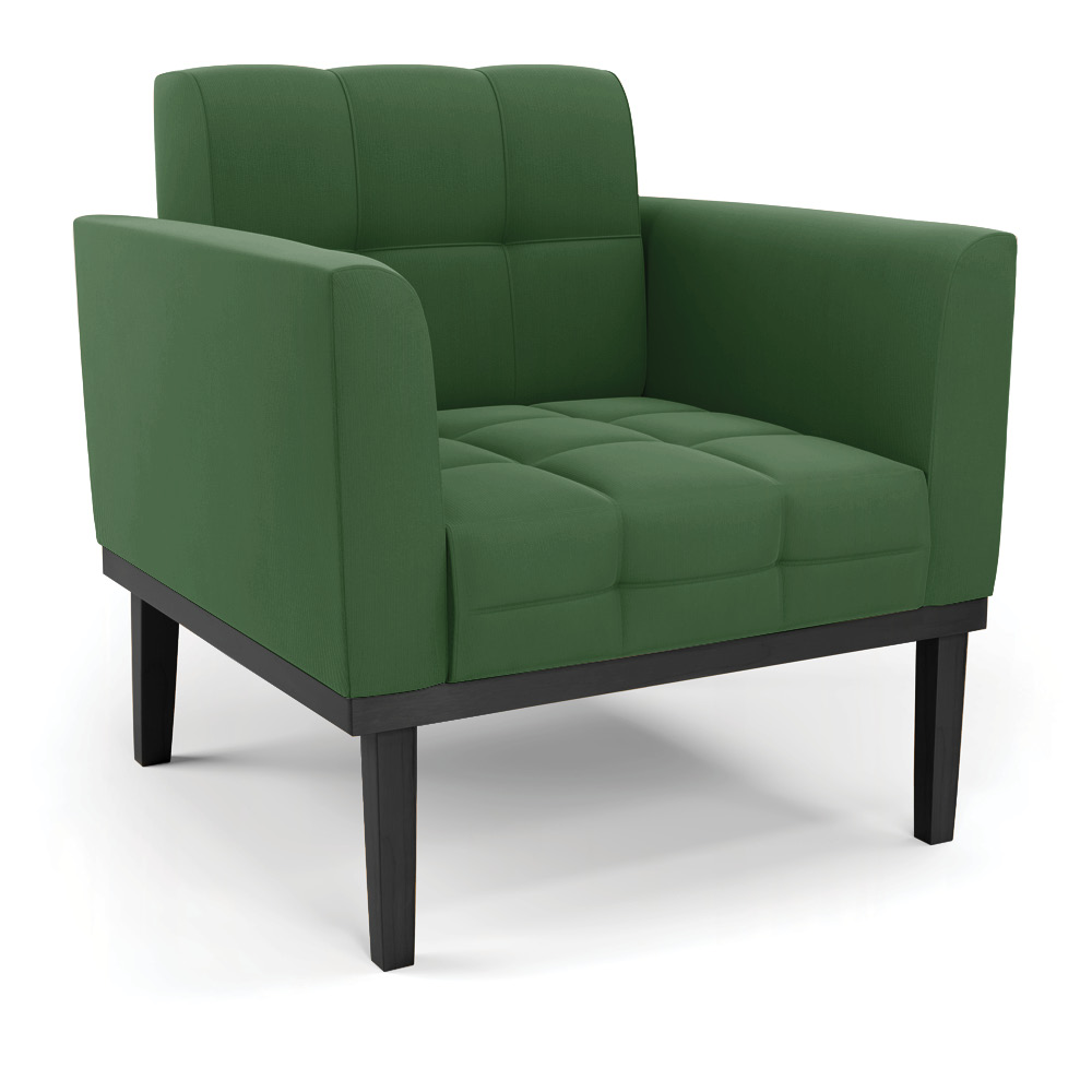 Conjunto 2 Poltronas e 1 Namoradeira Decorativa Karen Pés Fixo em Madeira Preto Suede Verde G19 - Gran Belo