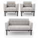 Conjunto 2 Poltronas e 1 Namoradeira Decorativa Karen Pés Fixo em Madeira Preto Veludo Cinza G19 - Gran Belo