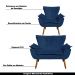 Conjunto 2 Poltronas e 1 Namoradeira Pés Palito Charger Suede Azul Marinho G19 - Gran Belo