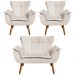 Conjunto 2 Poltronas e 1 Namoradeira Pés Palito Charger Suede Bege G19 - Gran Belo