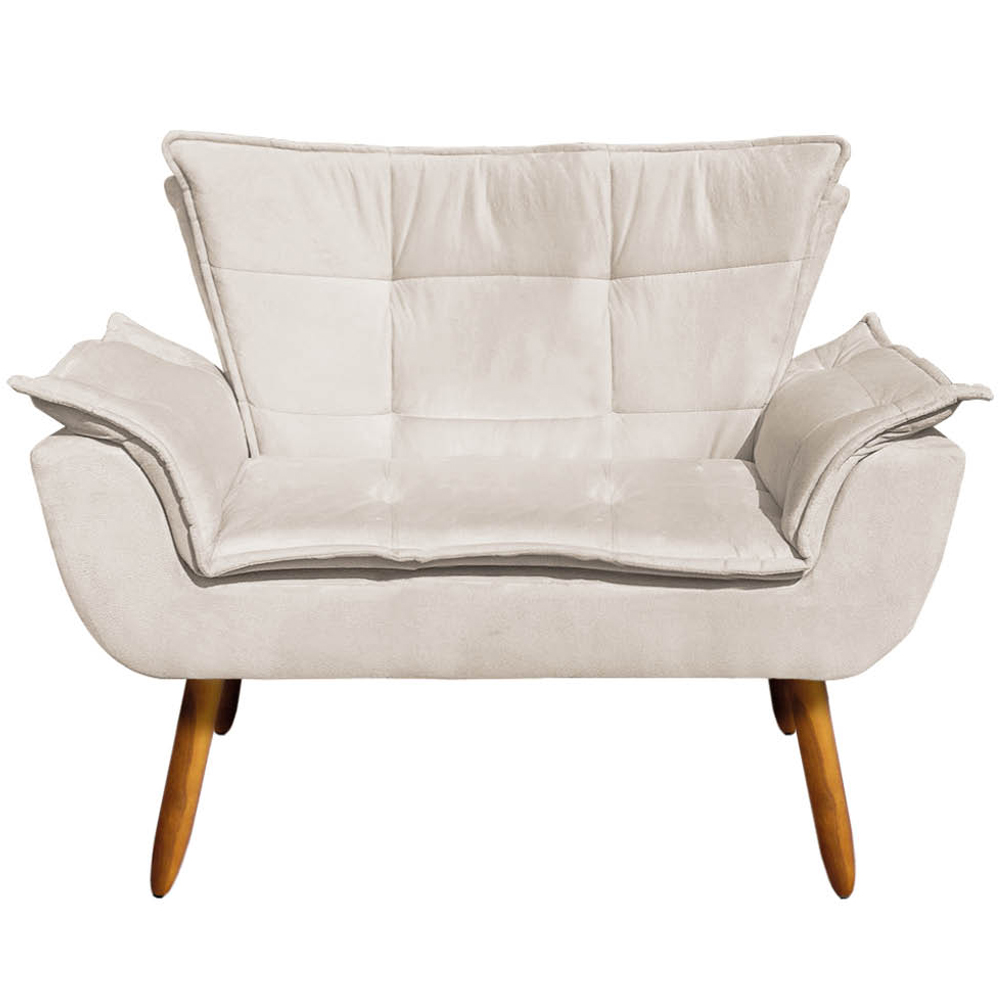 Conjunto 2 Poltronas e 1 Namoradeira Pés Palito Charger Suede Bege G19 - Gran Belo