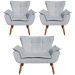 Conjunto 2 Poltronas e 1 Namoradeira Pés Palito Charger Suede Cinza G19 - Gran Belo