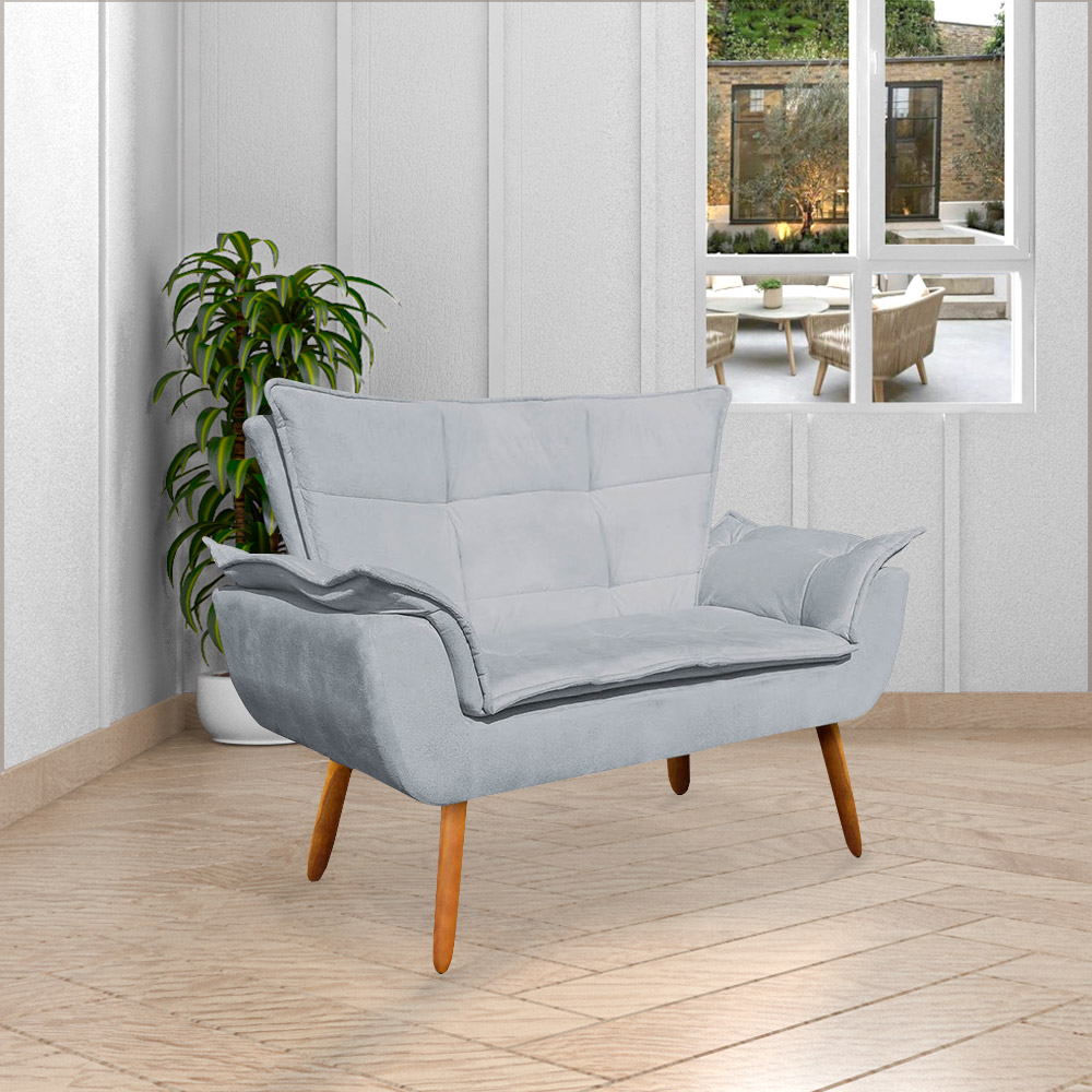 Conjunto 2 Poltronas e 1 Namoradeira Pés Palito Charger Suede Cinza G19 - Gran Belo