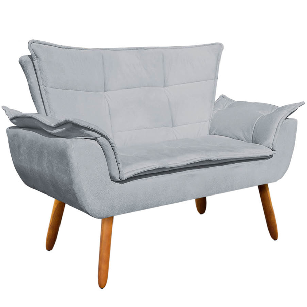 Conjunto 2 Poltronas e 1 Namoradeira Pés Palito Charger Suede Cinza G19 - Gran Belo