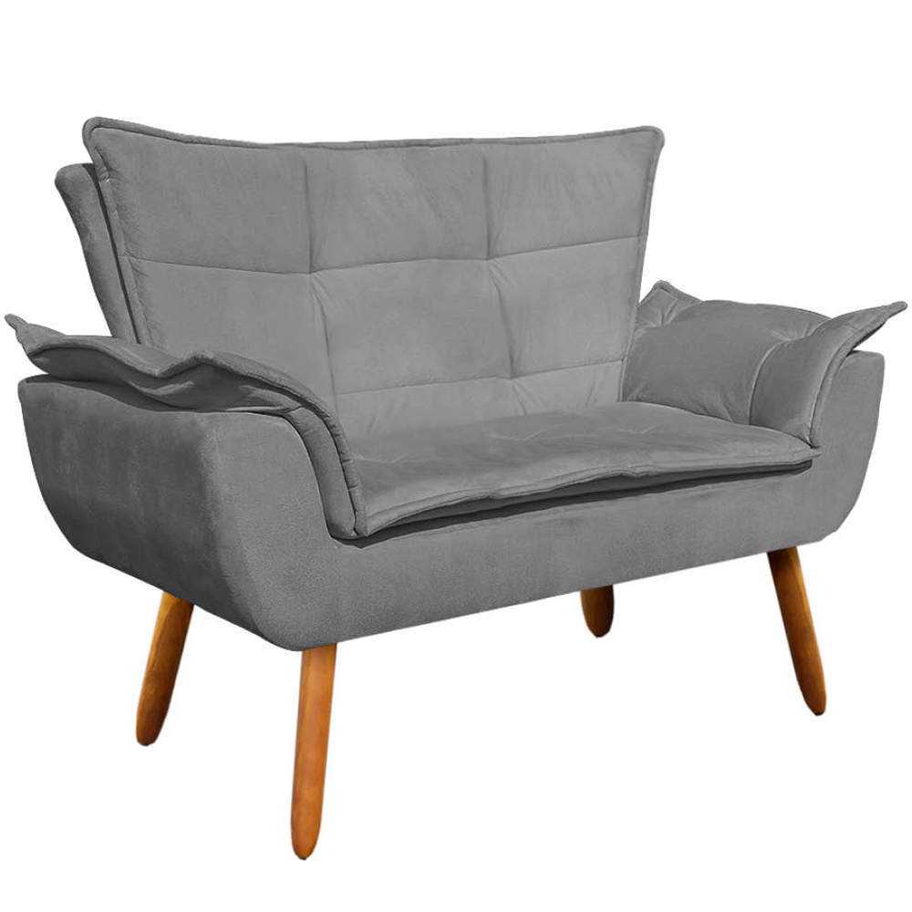 Conjunto 2 Poltronas e 1 Namoradeira Pés Palito Charger Suede Grafite G19 - Gran Belo