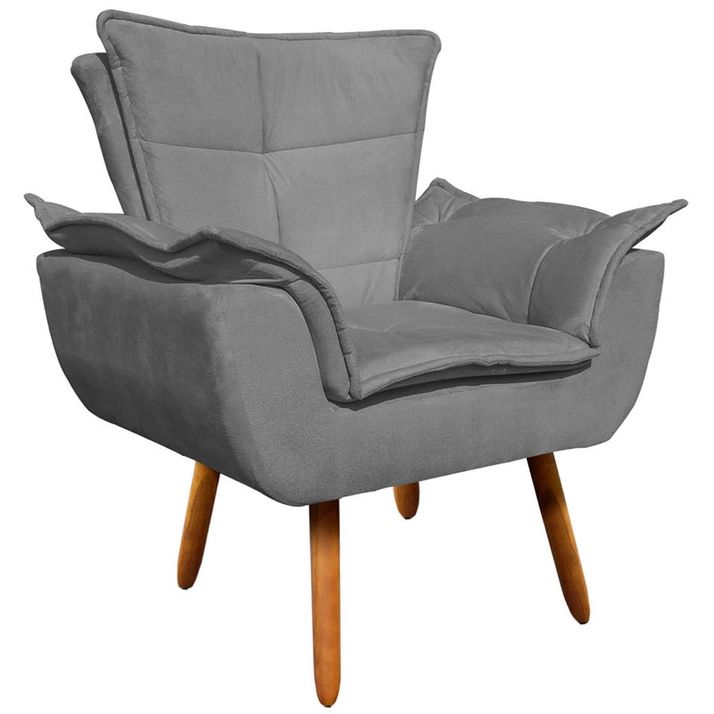 Conjunto 2 Poltronas e 1 Namoradeira Pés Palito Charger Suede Grafite G19 - Gran Belo