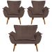 Conjunto 2 Poltronas e 1 Namoradeira Pés Palito Charger Suede Marrom G19 - Gran Belo