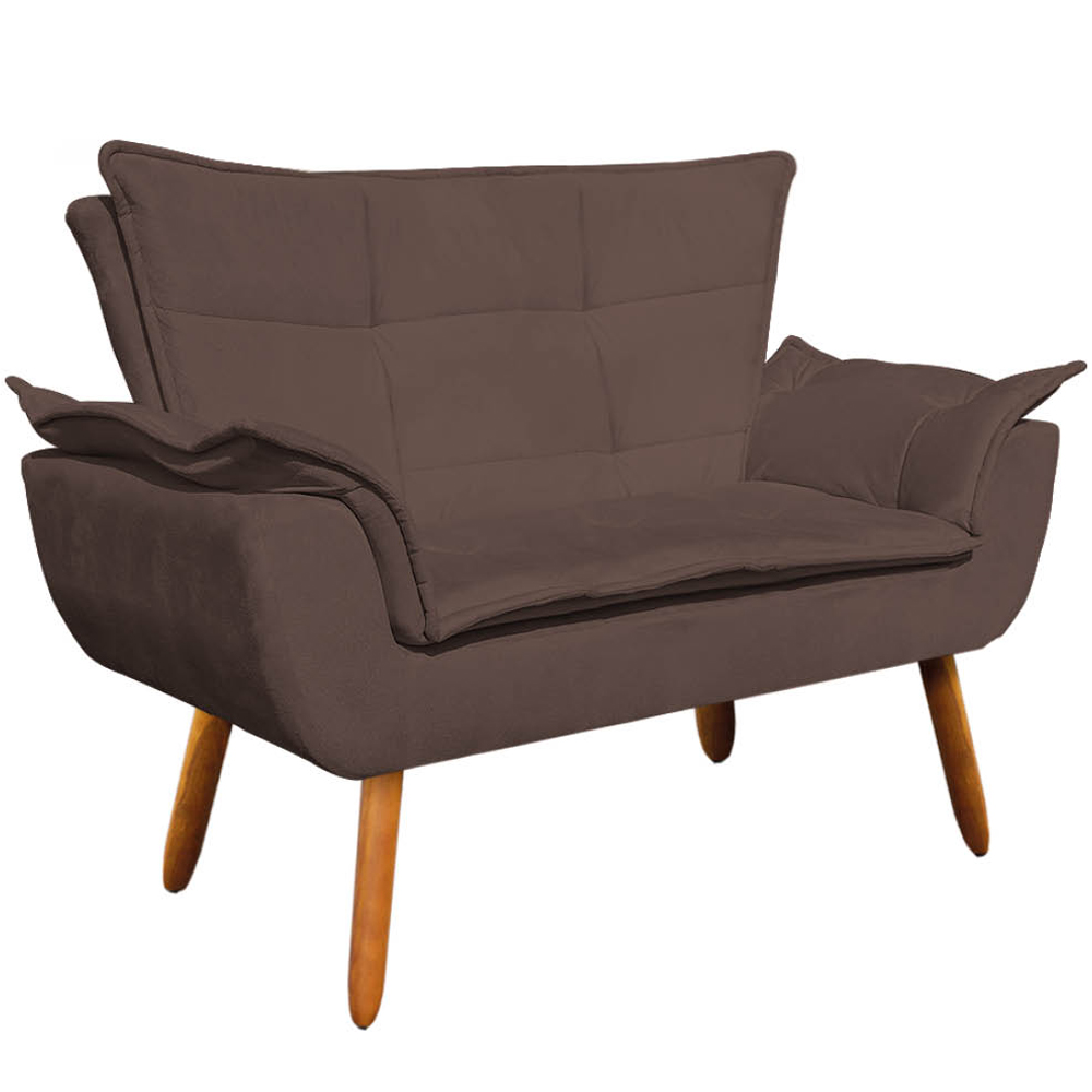 Conjunto 2 Poltronas e 1 Namoradeira Pés Palito Charger Suede Marrom G19 - Gran Belo