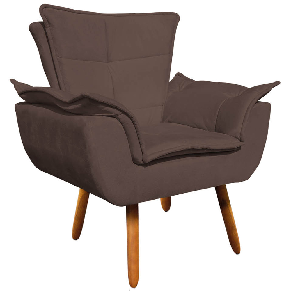 Conjunto 2 Poltronas e 1 Namoradeira Pés Palito Charger Suede Marrom G19 - Gran Belo