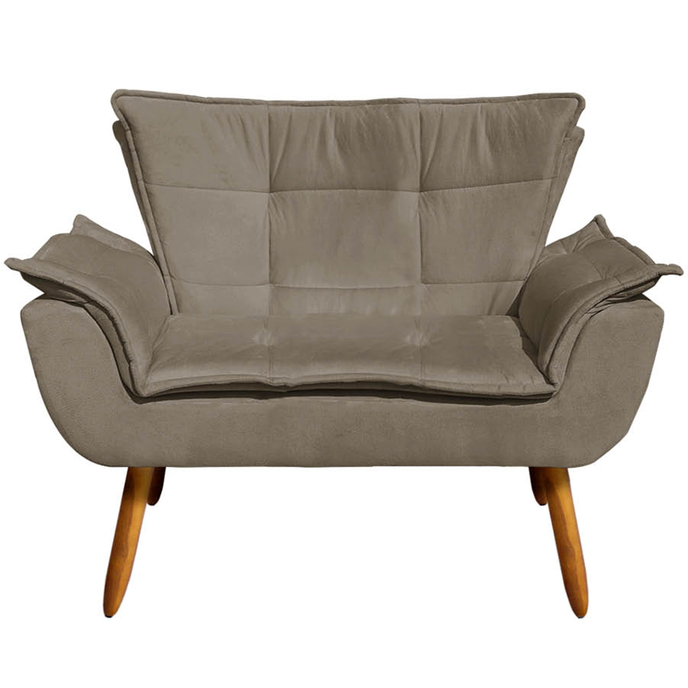 Conjunto 2 Poltronas e 1 Namoradeira Pés Palito Charger Suede Nude G19 - Gran Belo