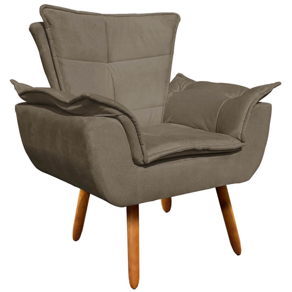 Conjunto 2 Poltronas e 1 Namoradeira Pés Palito Charger Suede Nude G19 - Gran Belo