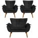 Conjunto 2 Poltronas e 1 Namoradeira Pés Palito Charger Suede Preto G19 - Gran Belo
