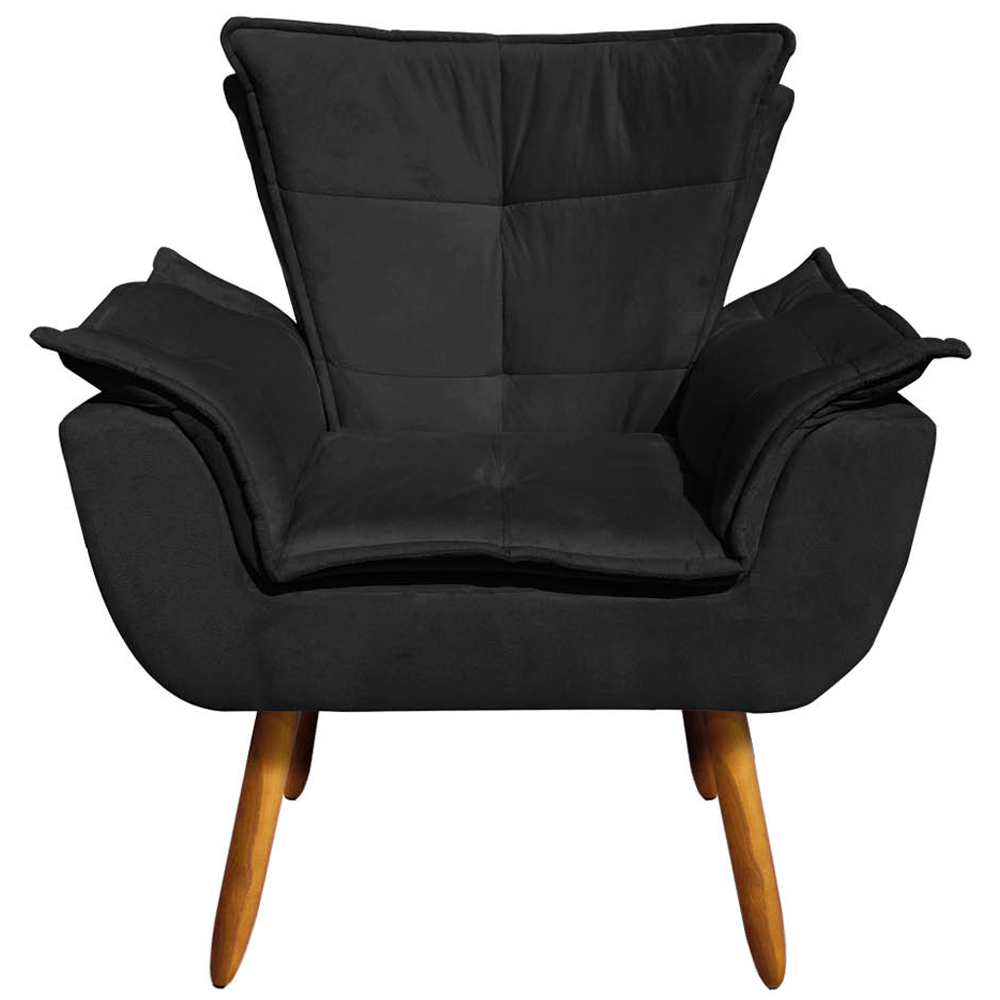 Conjunto 2 Poltronas e 1 Namoradeira Pés Palito Charger Suede Preto G19 - Gran Belo