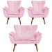 Conjunto 2 Poltronas e 1 Namoradeira Pés Palito Charger Suede Rosa G19 - Gran Belo