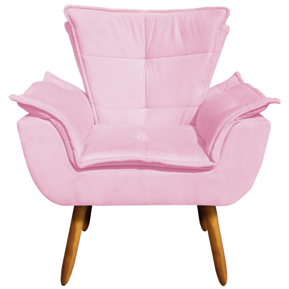 Conjunto 2 Poltronas e 1 Namoradeira Pés Palito Charger Suede Rosa G19 - Gran Belo