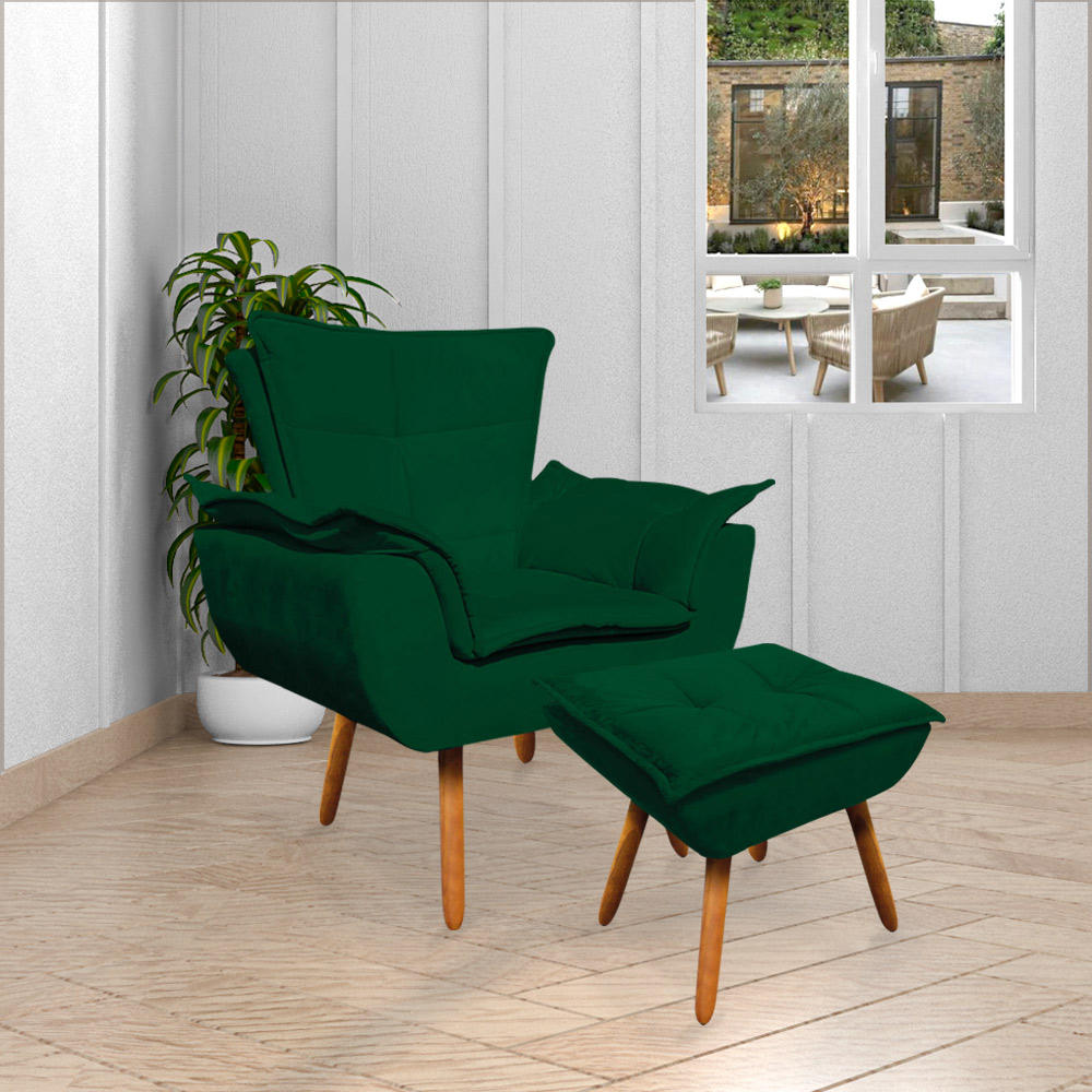 Conjunto 2 Poltronas e 1 Namoradeira Pés Palito Charger Suede Verde G19 - Gran Belo