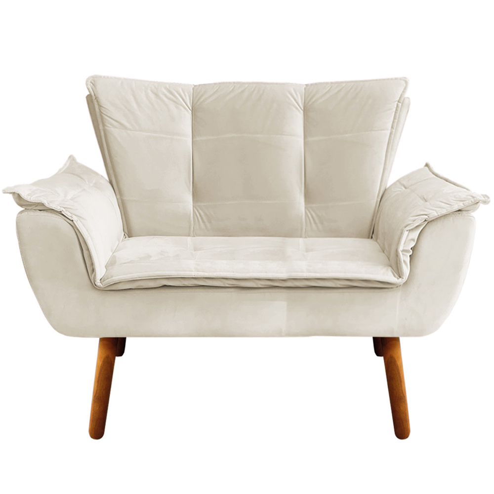 Conjunto 2 Poltronas e 1 Namoradeira Pés Palito Charger Veludo Bege G19 - Gran Belo