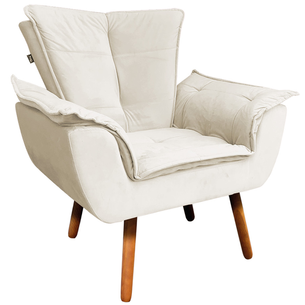 Conjunto 2 Poltronas e 1 Namoradeira Pés Palito Charger Veludo Bege G19 - Gran Belo