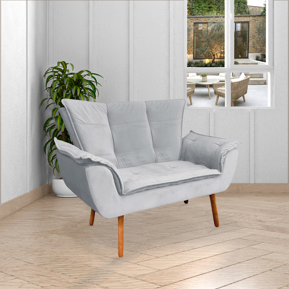 Conjunto 2 Poltronas e 1 Namoradeira Pés Palito Charger Veludo Cinza G19 - Gran Belo