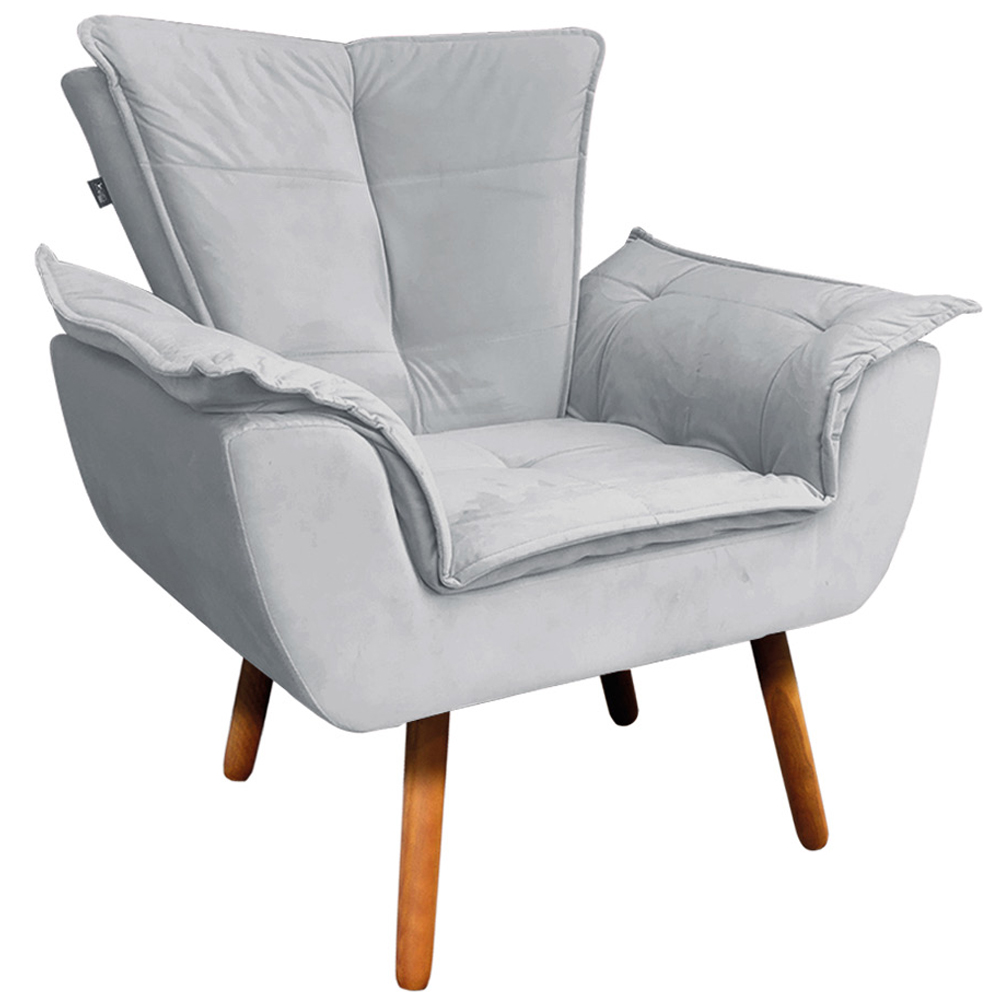 Conjunto 2 Poltronas e 1 Namoradeira Pés Palito Charger Veludo Cinza G19 - Gran Belo