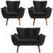 Conjunto 2 Poltronas e 1 Namoradeira Pés Palito Charger Veludo Preto G19 - Gran Belo
