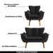 Conjunto 2 Poltronas e 1 Namoradeira Pés Palito Charger Veludo Preto G19 - Gran Belo