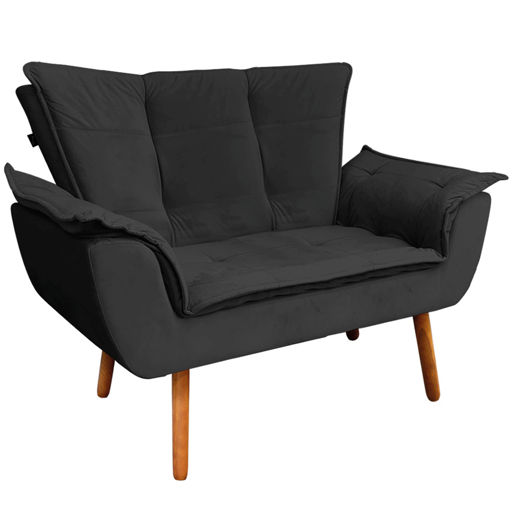 Conjunto 2 Poltronas e 1 Namoradeira Pés Palito Charger Veludo Preto G19 - Gran Belo