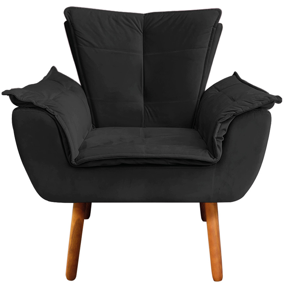 Conjunto 2 Poltronas e 1 Namoradeira Pés Palito Charger Veludo Preto G19 - Gran Belo