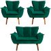 Conjunto 2 Poltronas e 1 Namoradeira Pés Palito Charger Veludo Verde G19 - Gran Belo