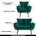 Conjunto 2 Poltronas e 1 Namoradeira Pés Palito Charger Veludo Verde G19 - Gran Belo