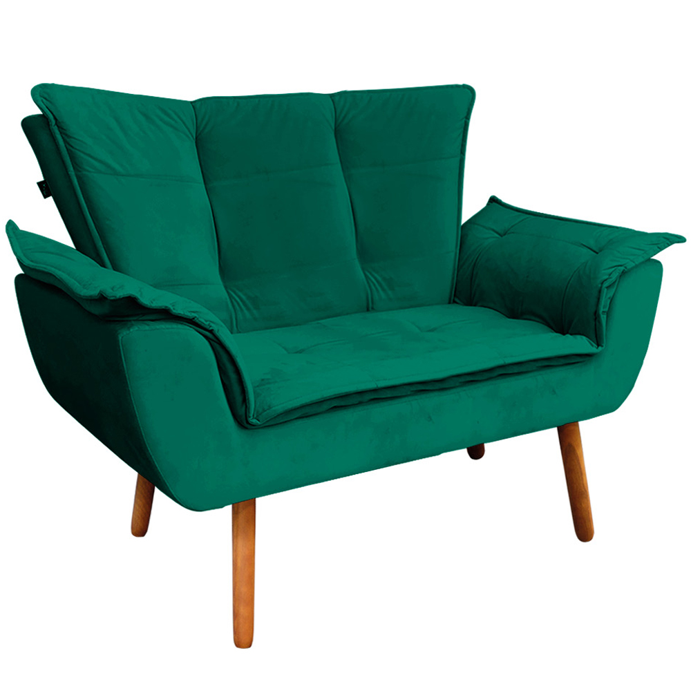 Conjunto 2 Poltronas e 1 Namoradeira Pés Palito Charger Veludo Verde G19 - Gran Belo
