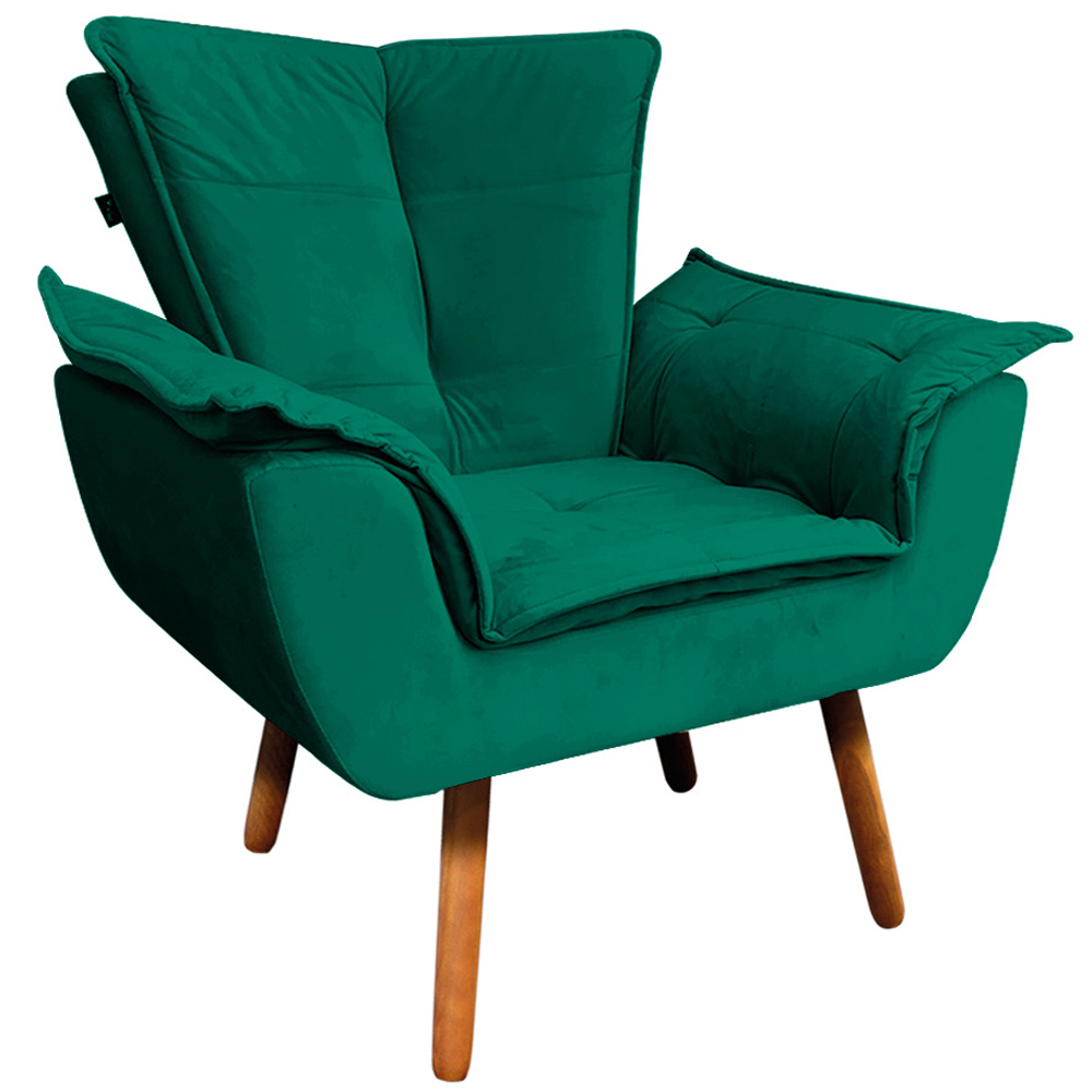 Conjunto 2 Poltronas e 1 Namoradeira Pés Palito Charger Veludo Verde G19 - Gran Belo