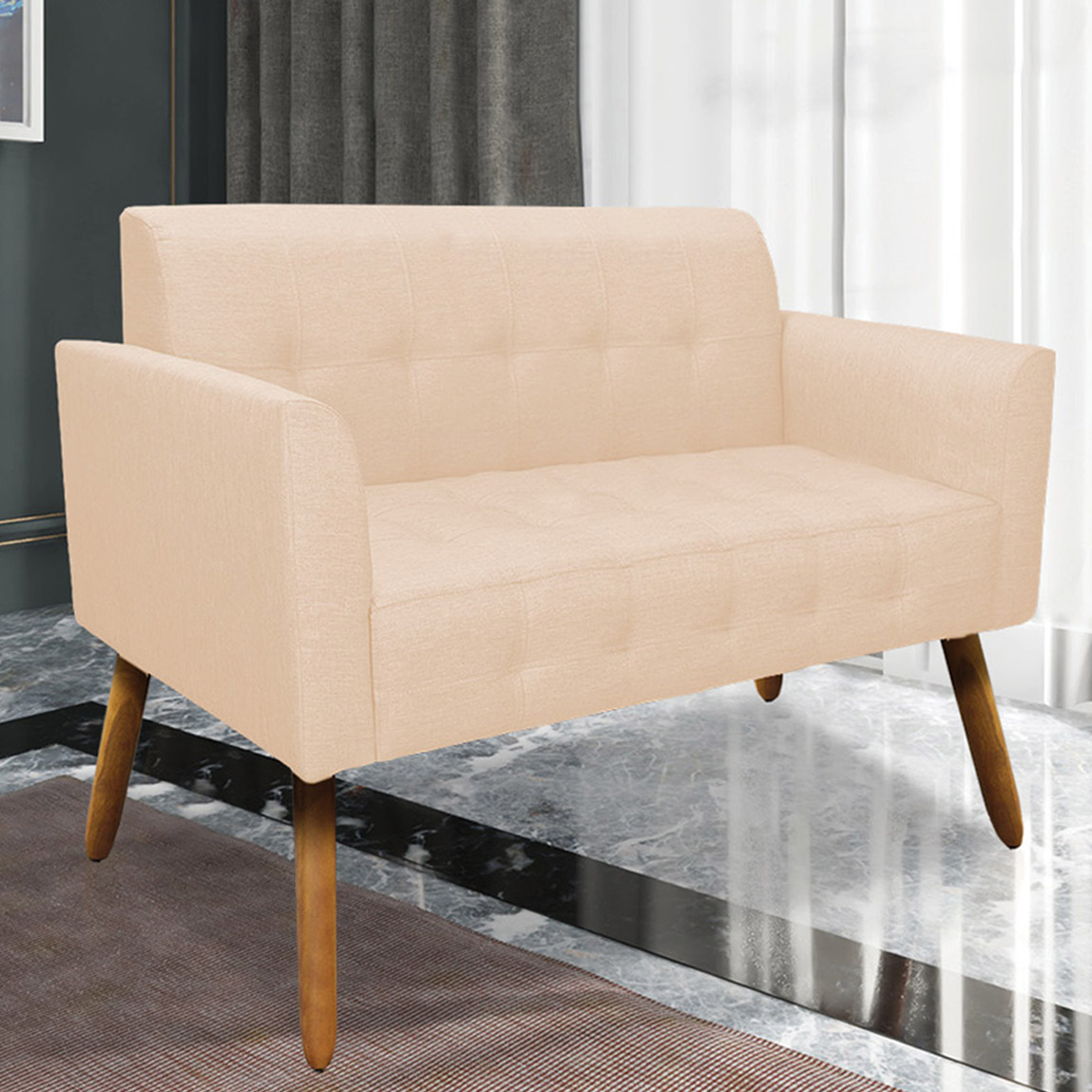Conjunto 2 Poltronas e 1 Namoradeira Pés Palito Karen Linho Bege G19 - Gran Belo