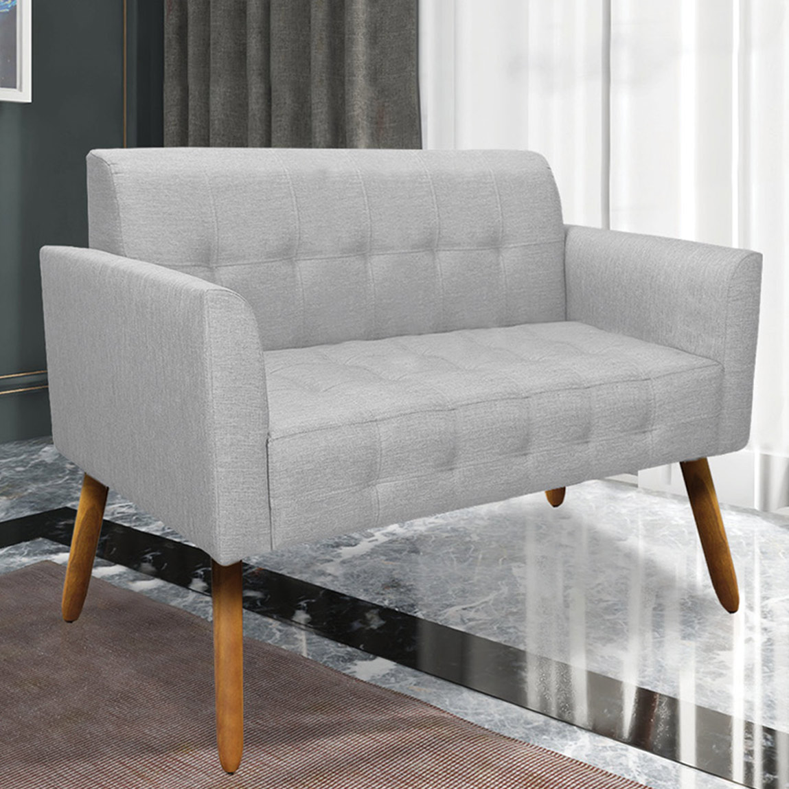 Conjunto 2 Poltronas e 1 Namoradeira Pés Palito Karen Linho Cinza G19 - Gran Belo