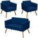 Conjunto 2 Poltronas e 1 Namoradeira Pés Palito Karen Suede Azul Marinho G19 - Gran Belo