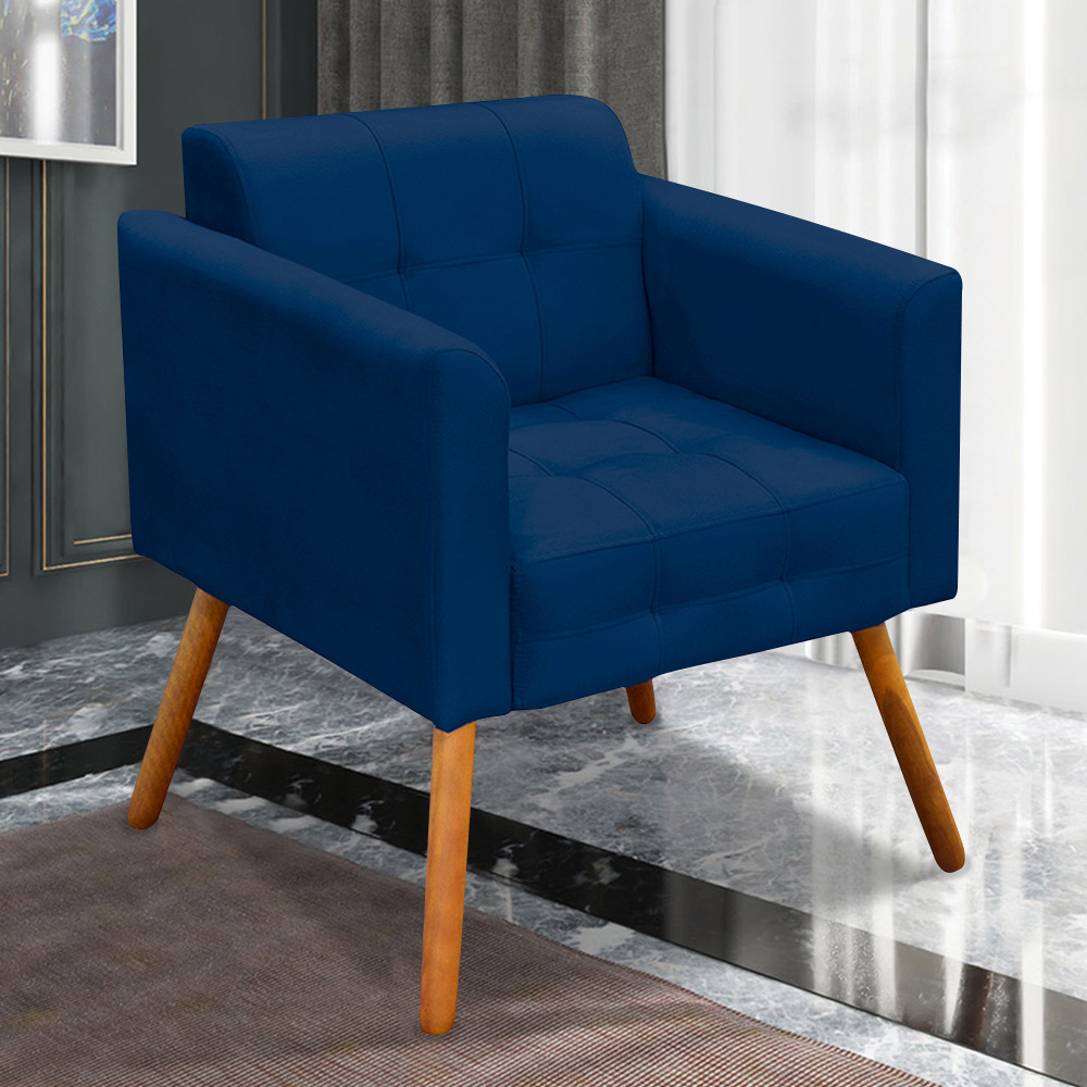 Conjunto 2 Poltronas e 1 Namoradeira Pés Palito Karen Suede Azul Marinho G19 - Gran Belo