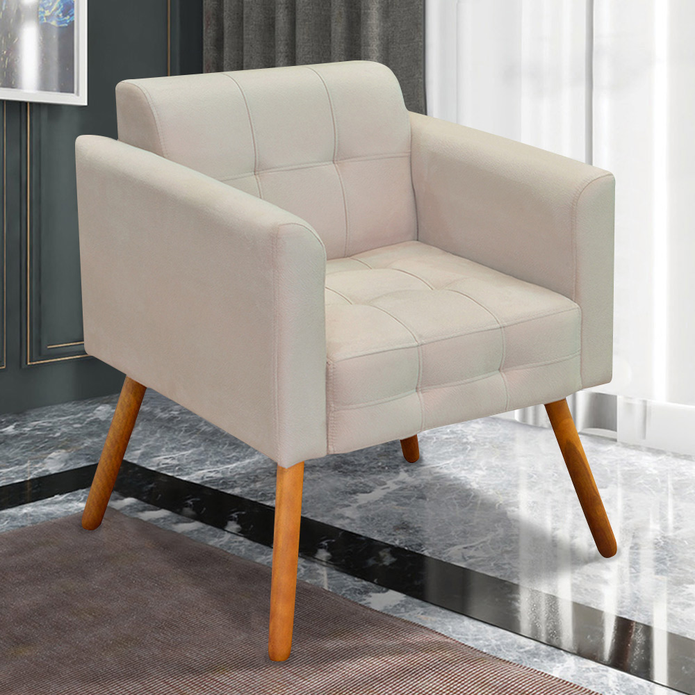 Conjunto 2 Poltronas e 1 Namoradeira Pés Palito Karen Suede Bege G19 - Gran Belo