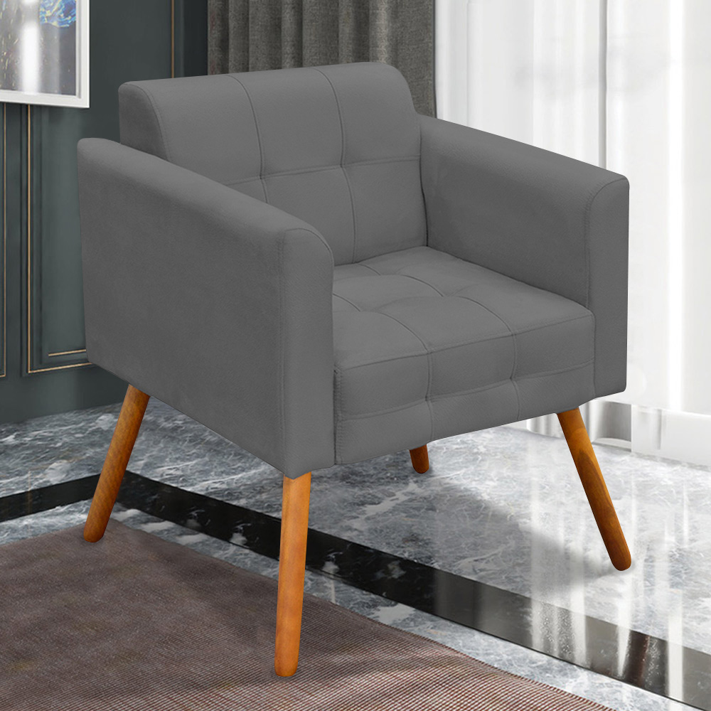 Conjunto 2 Poltronas e 1 Namoradeira Pés Palito Karen Suede Grafite G19 - Gran Belo