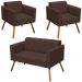 Conjunto 2 Poltronas e 1 Namoradeira Pés Palito Karen Suede Marrom G19 - Gran Belo