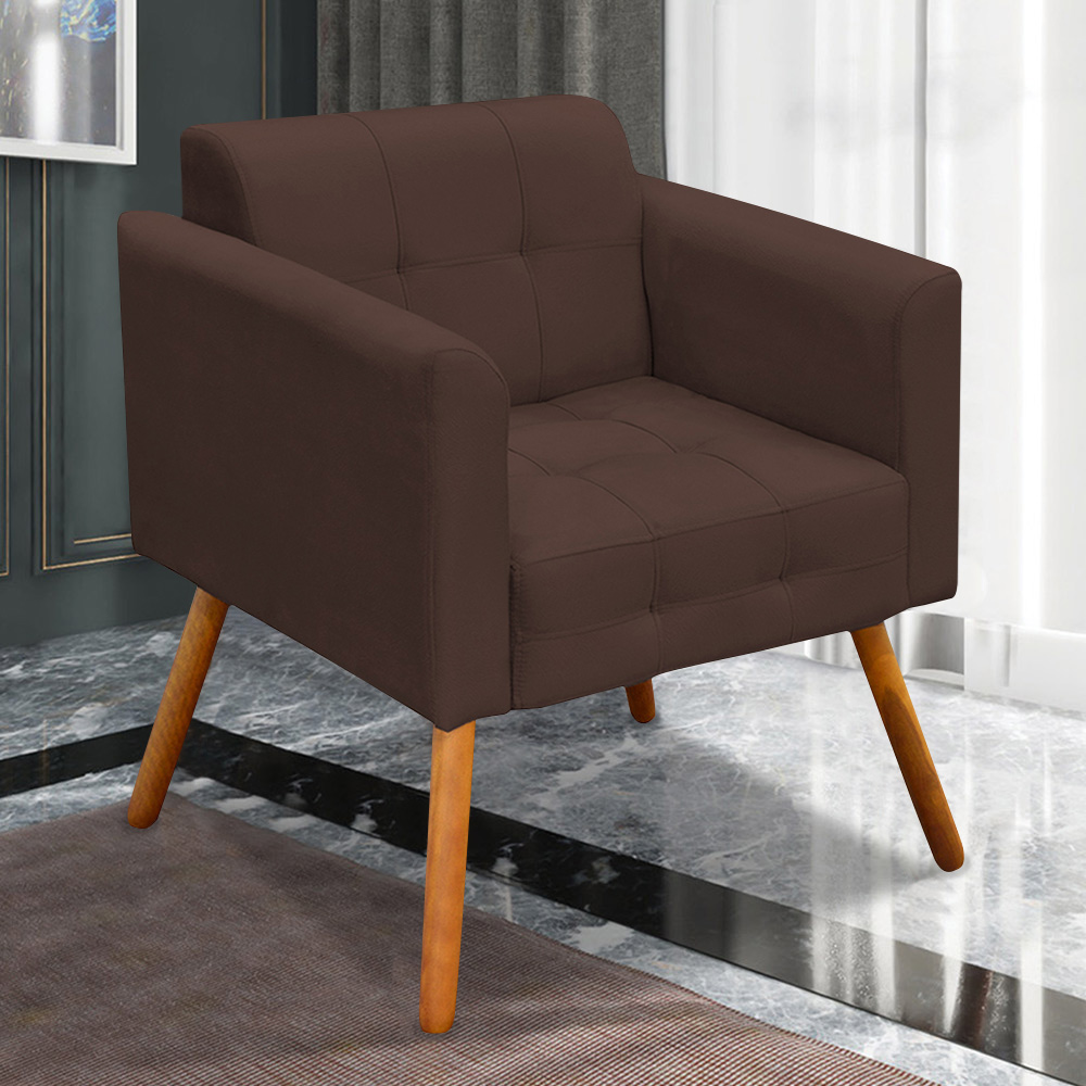 Conjunto 2 Poltronas e 1 Namoradeira Pés Palito Karen Suede Marrom G19 - Gran Belo