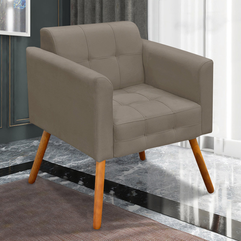 Conjunto 2 Poltronas e 1 Namoradeira Pés Palito Karen Suede Nude G19 - Gran Belo