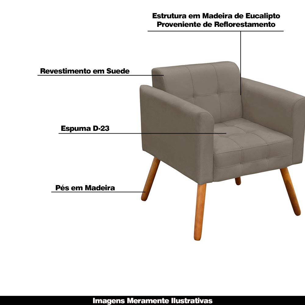 Conjunto 2 Poltronas e 1 Namoradeira Pés Palito Karen Suede Nude G19 - Gran Belo