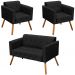 Conjunto 2 Poltronas e 1 Namoradeira Pés Palito Karen Suede Preto G19 - Gran Belo