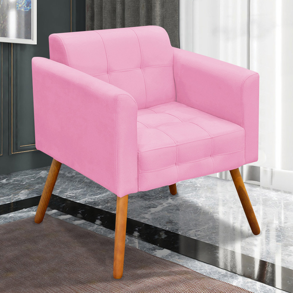 Conjunto 2 Poltronas e 1 Namoradeira Pés Palito Karen Suede Rosa G19 - Gran Belo